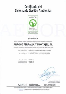 Hierros y Ferralla Arroyo Certificado ambiental