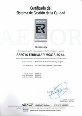 Hierros y Ferralla Arroyo Certificado de gestion